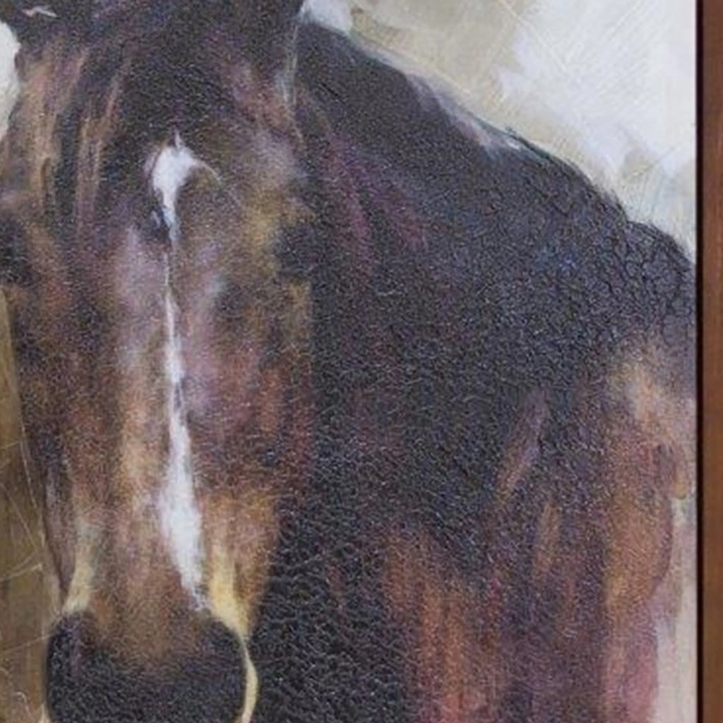 32" X 24" Brown Black and White Horse Wood Framed Art