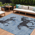 10' X 14' Denim Blue And Charcoal Horse Washable Indoor Outdoor Area Rug