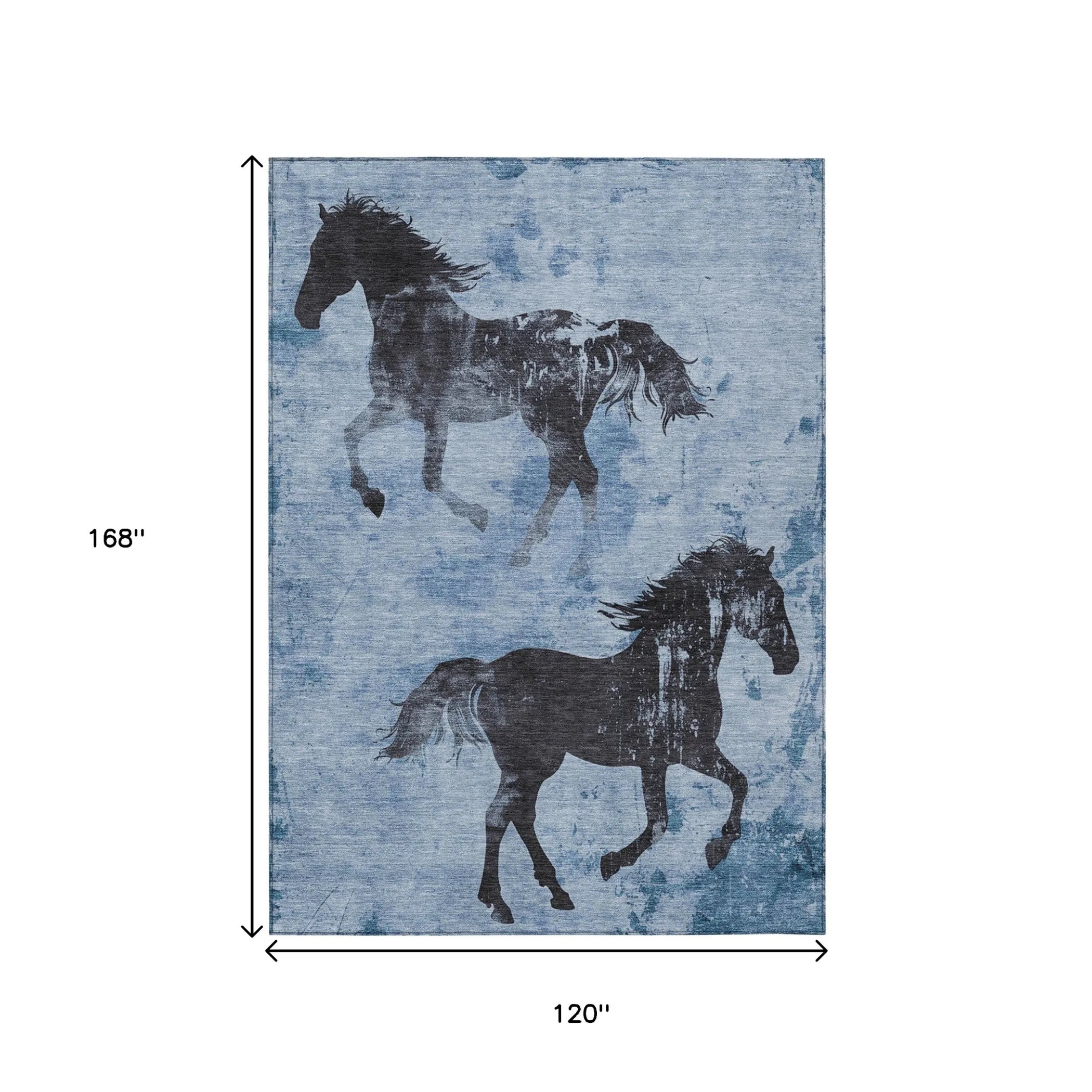 10' X 14' Denim Blue And Charcoal Horse Washable Indoor Outdoor Area Rug