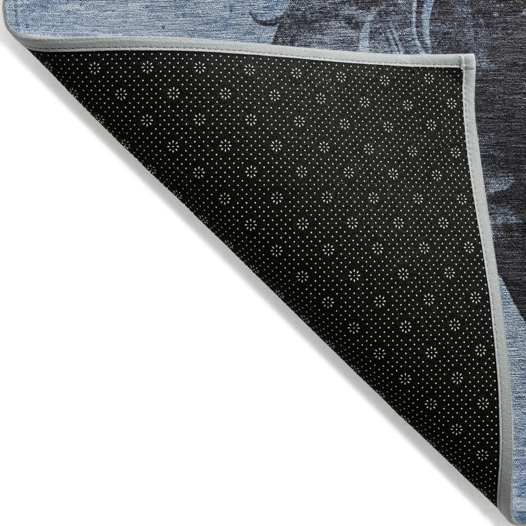 10' X 14' Denim Blue And Charcoal Horse Washable Indoor Outdoor Area Rug
