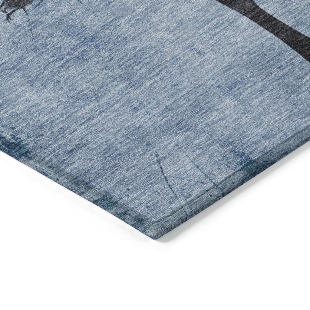 10' X 14' Denim Blue And Charcoal Horse Washable Indoor Outdoor Area Rug