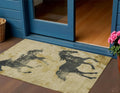 3' X 5' Gold And Charcoal Horse Washable Indoor Outdoor Area Rug
