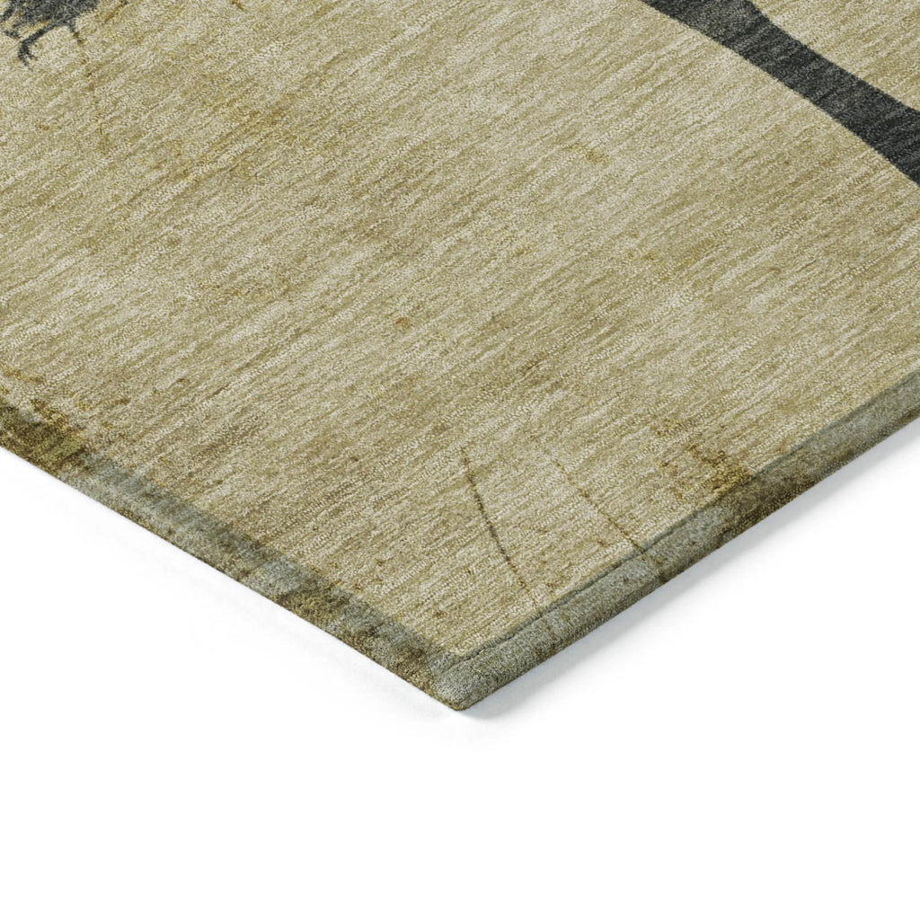 3' X 5' Gold And Charcoal Horse Washable Indoor Outdoor Area Rug