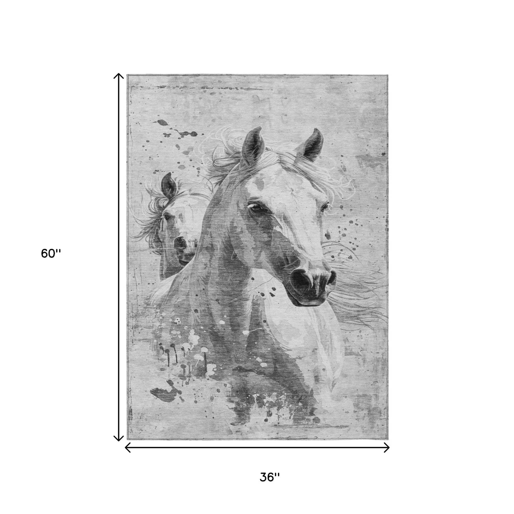 3' X 5' Gray And Silver Horse Washable Indoor Outdoor Area Rug