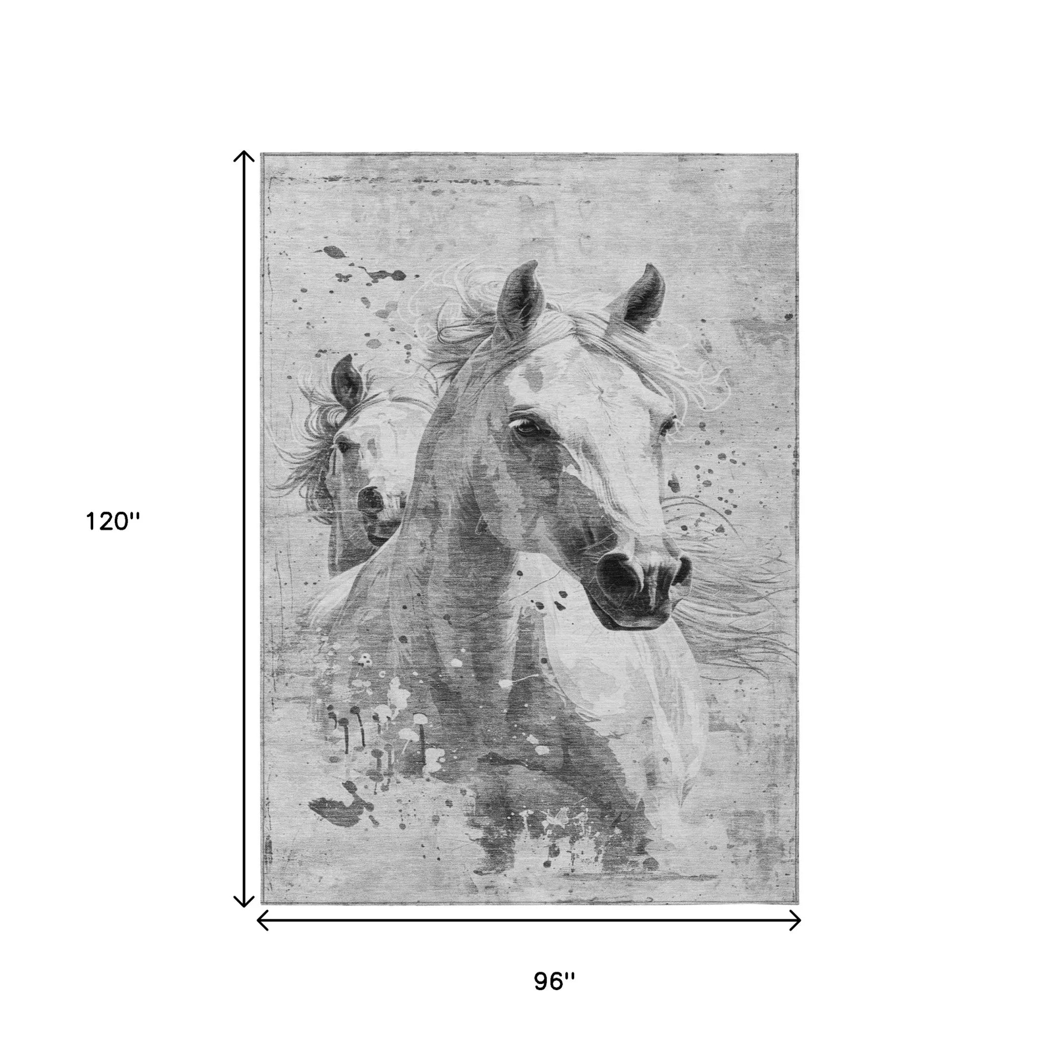 8' X 10' Gray And Silver Horse Washable Indoor Outdoor Area Rug