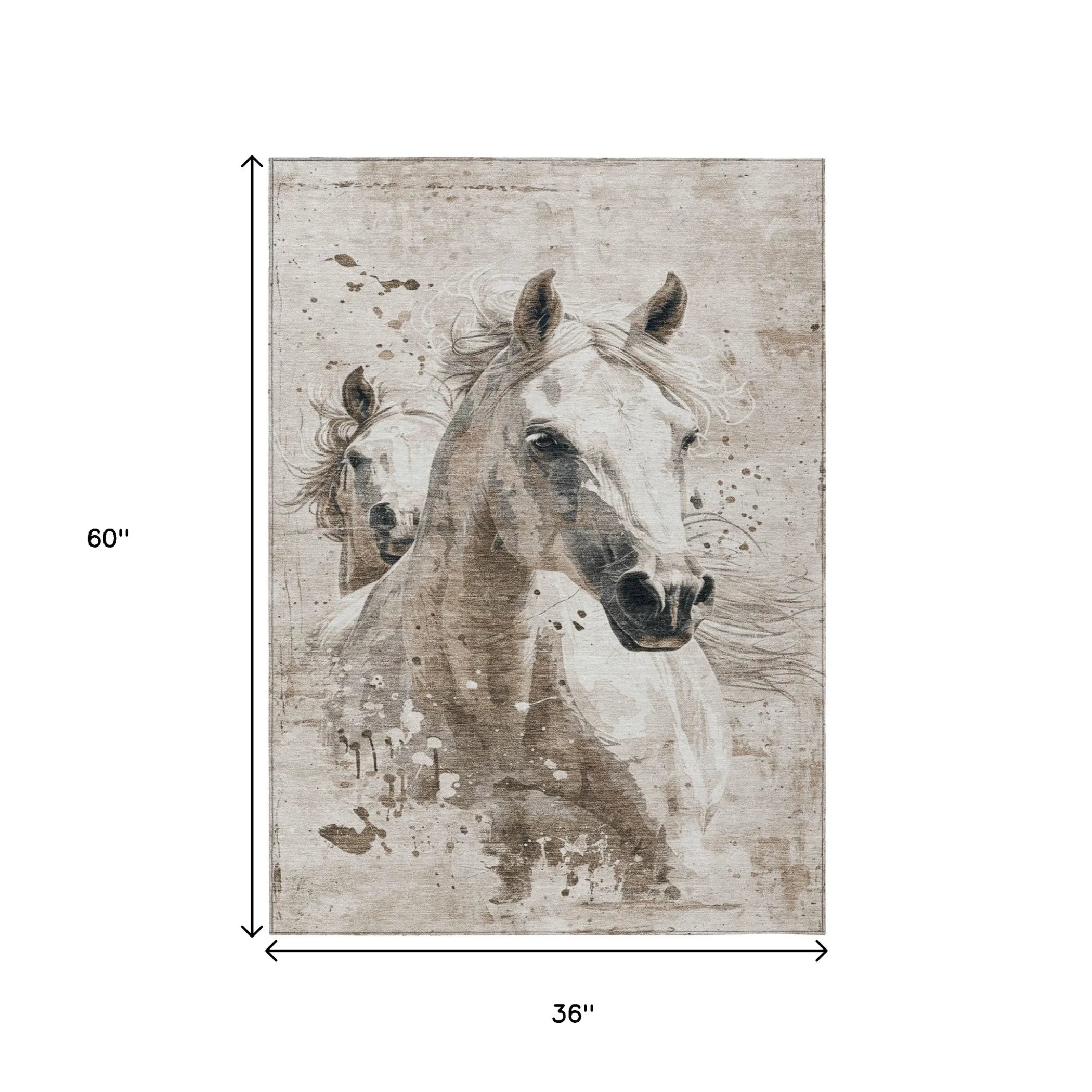 3' X 5' Ivory And Gray Horse Washable Indoor Outdoor Area Rug