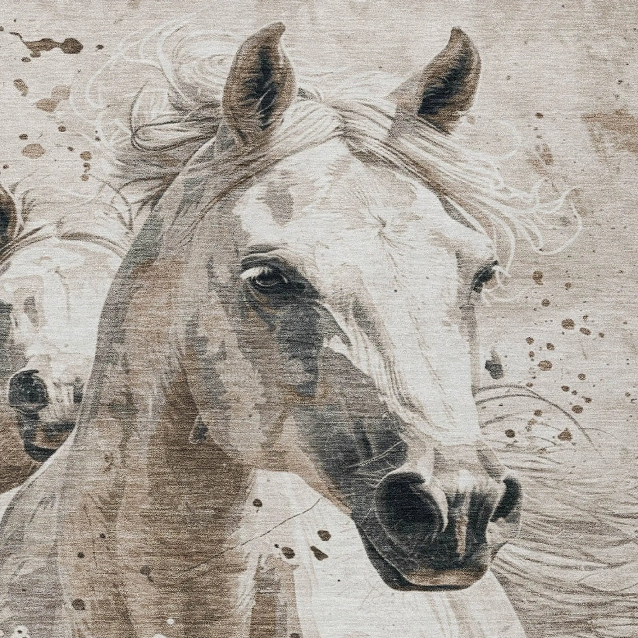 3' X 5' Ivory And Gray Horse Washable Indoor Outdoor Area Rug