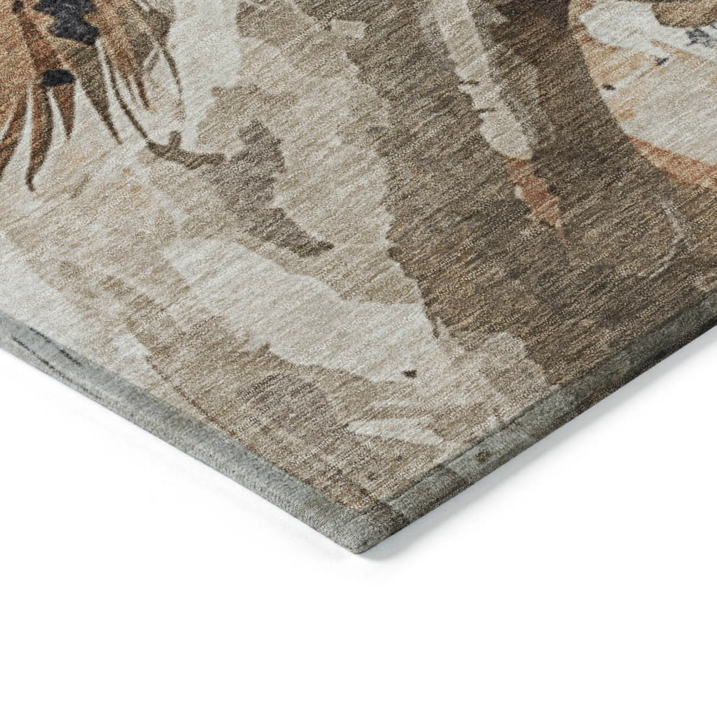 9' X 12' Beige Charcoal And Brown Horse Washable Indoor Outdoor Area Rug