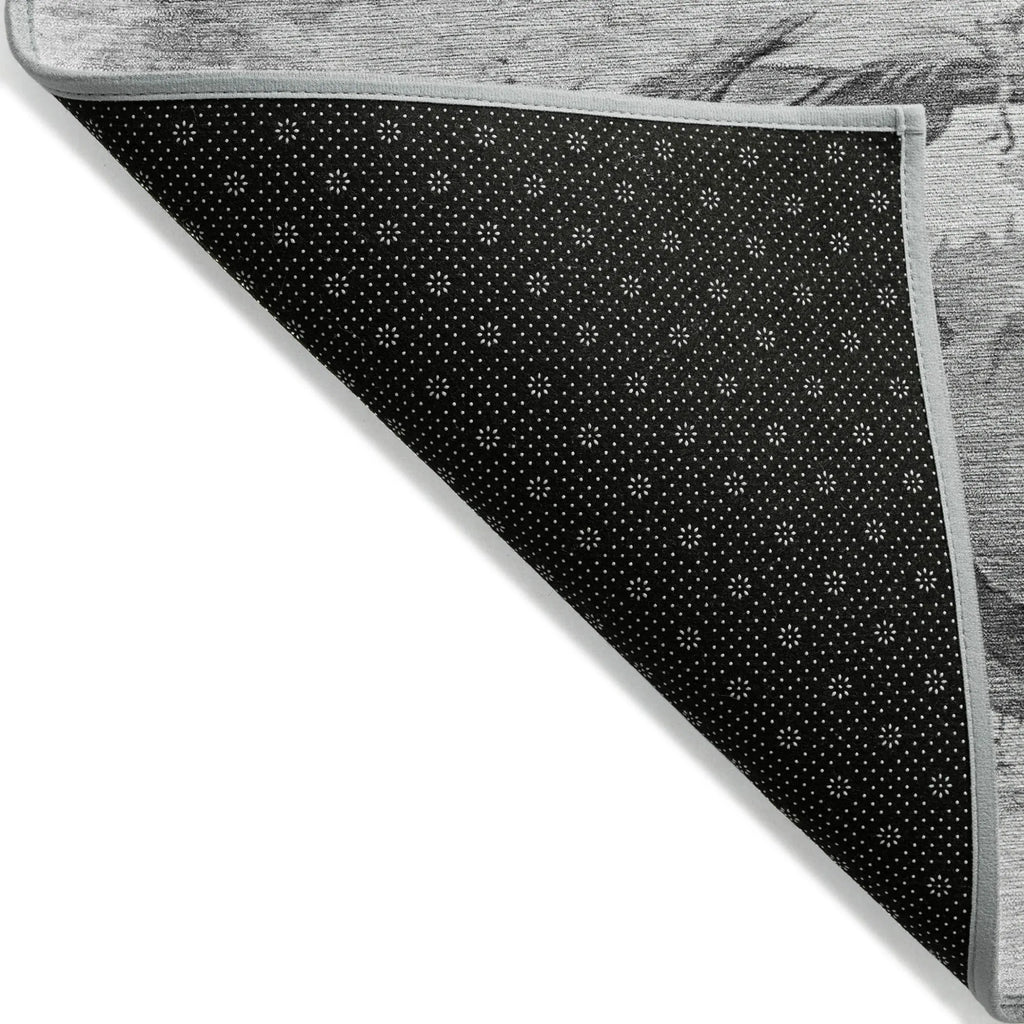 10' X 14' Gray And Silver Horse Washable Indoor Outdoor Area Rug