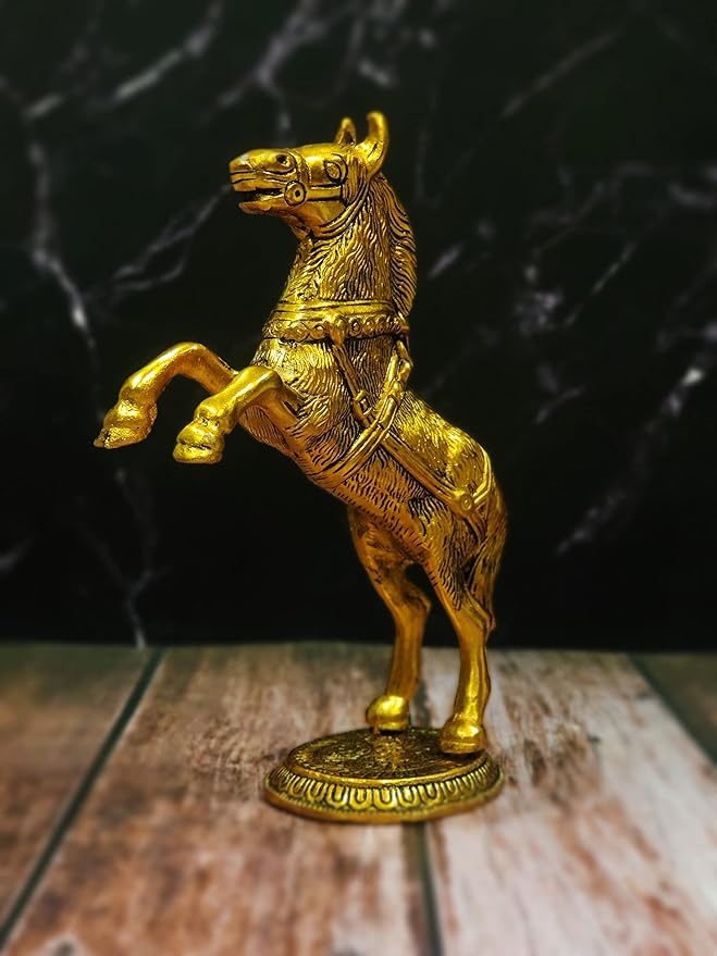 Metal Golden Oxidized Jumping Horse Statue