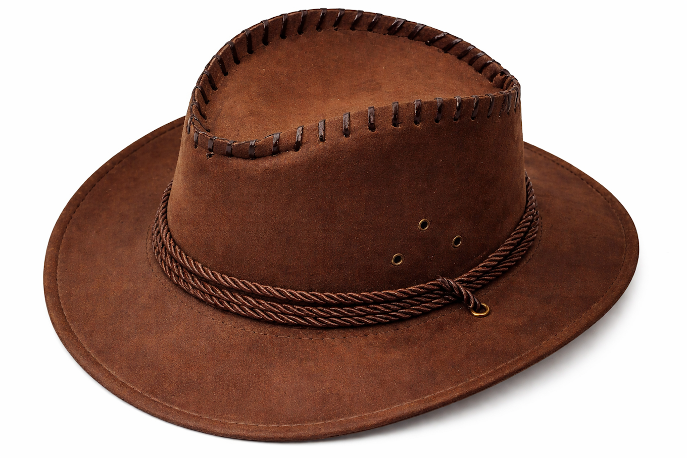 Brown Suede Cowboy Hat with Braided Trim